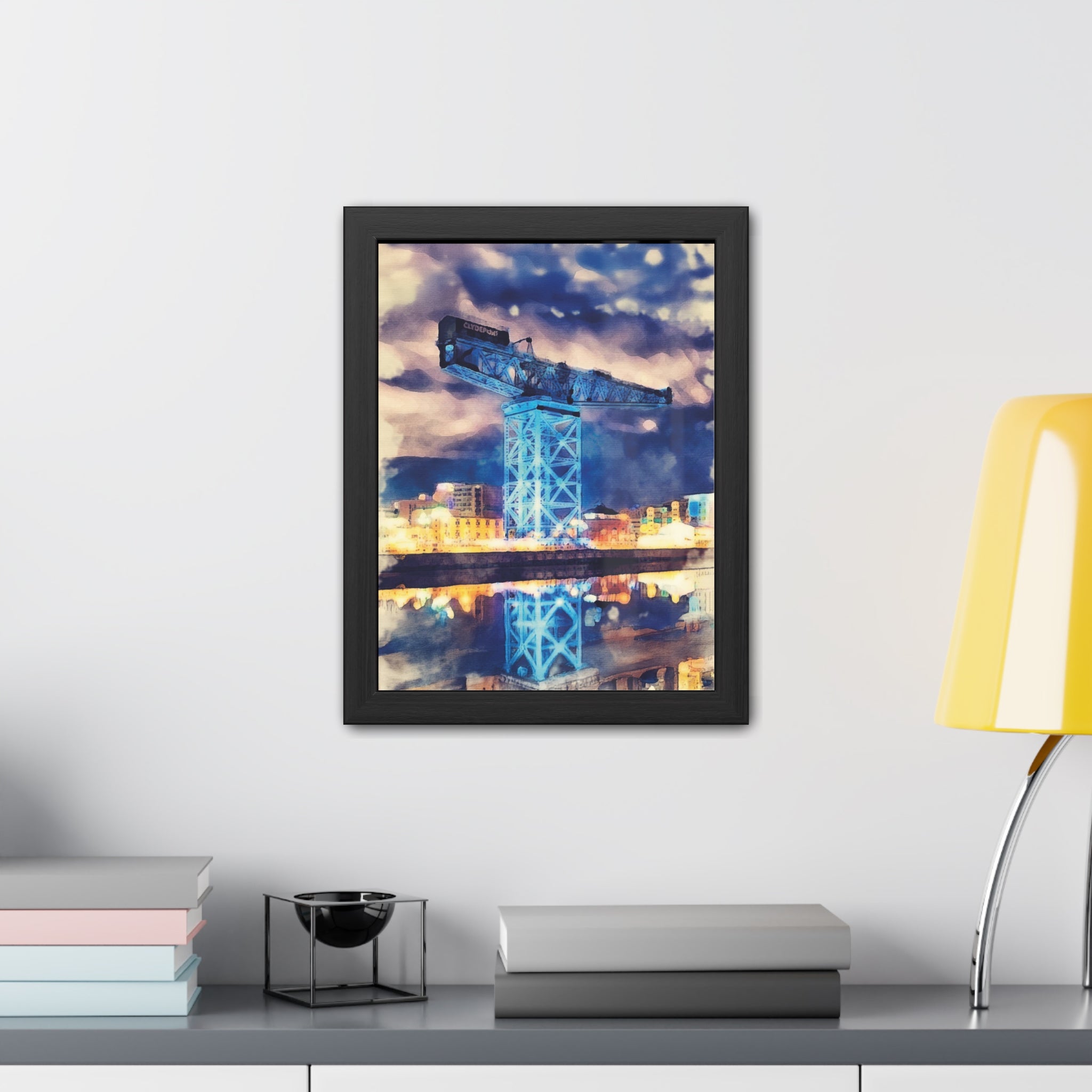 Glasgow's Finnieston Crane, Watercolour-Style  Maritime Heritage Architecture Framed Wall Art
