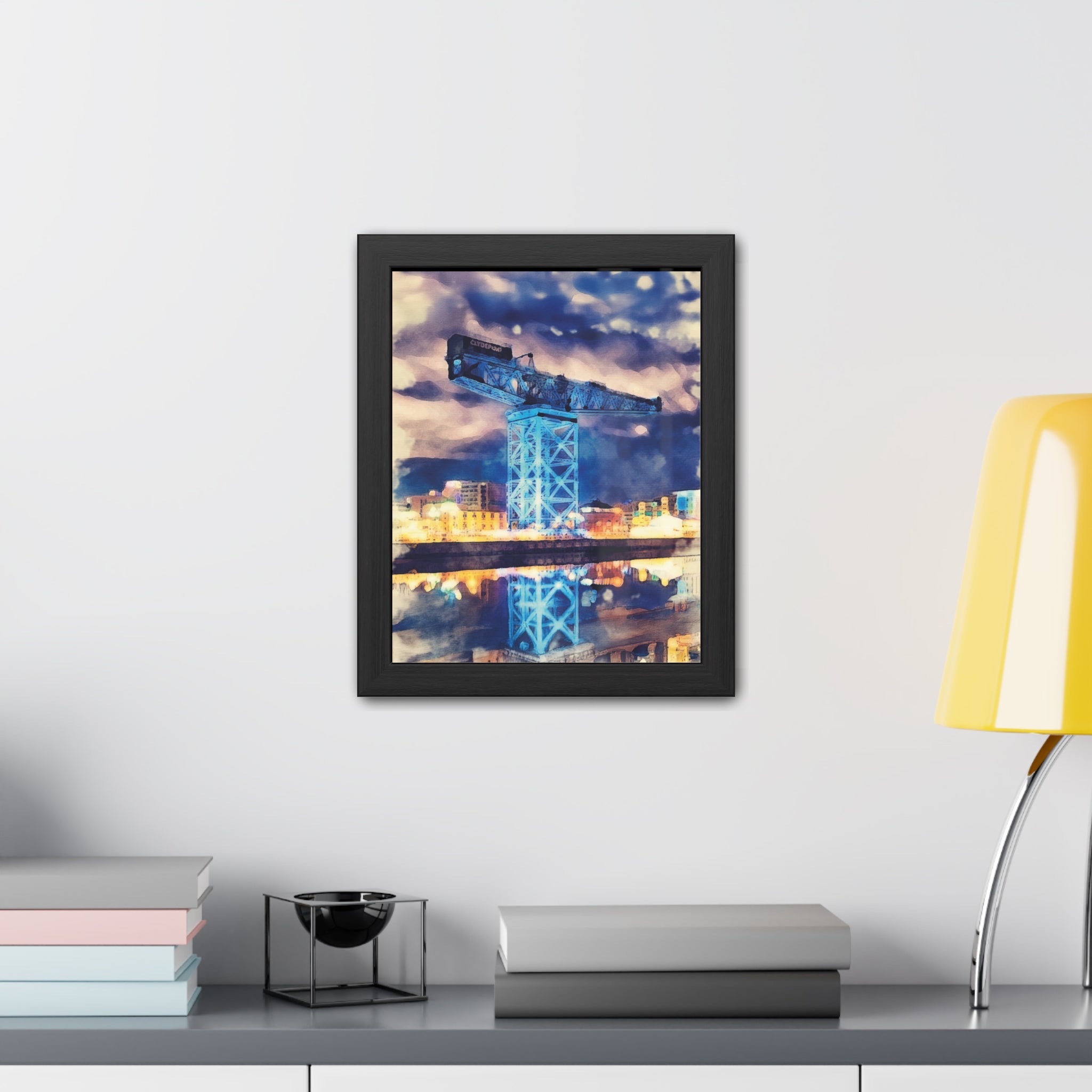 Glasgow's Finnieston Crane, Watercolour-Style  Maritime Heritage Architecture Framed Wall Art