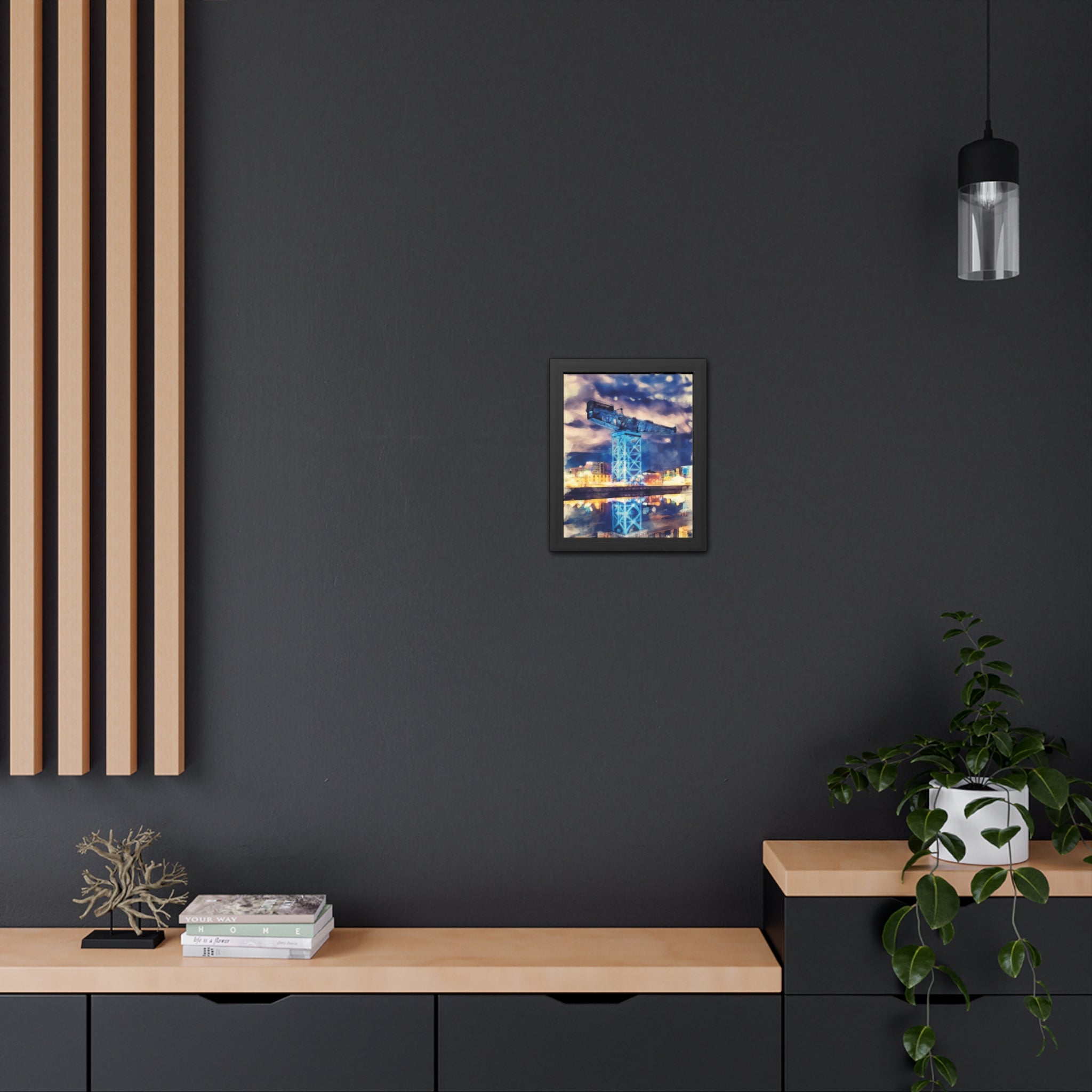 Glasgow's Finnieston Crane, Watercolour-Style  Maritime Heritage Architecture Framed Wall Art