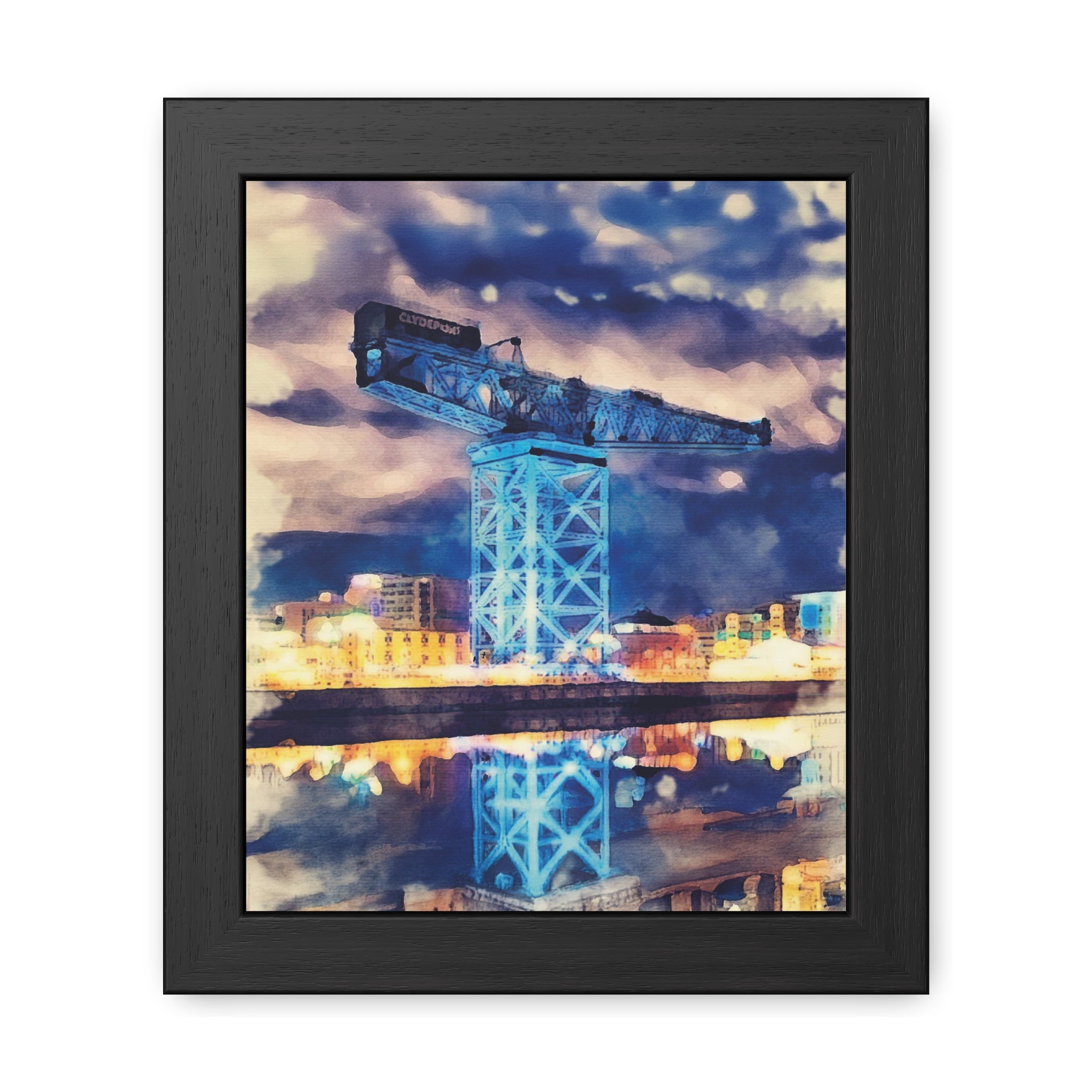 Glasgow's Finnieston Crane, Watercolour-Style  Maritime Heritage Architecture Framed Wall Art