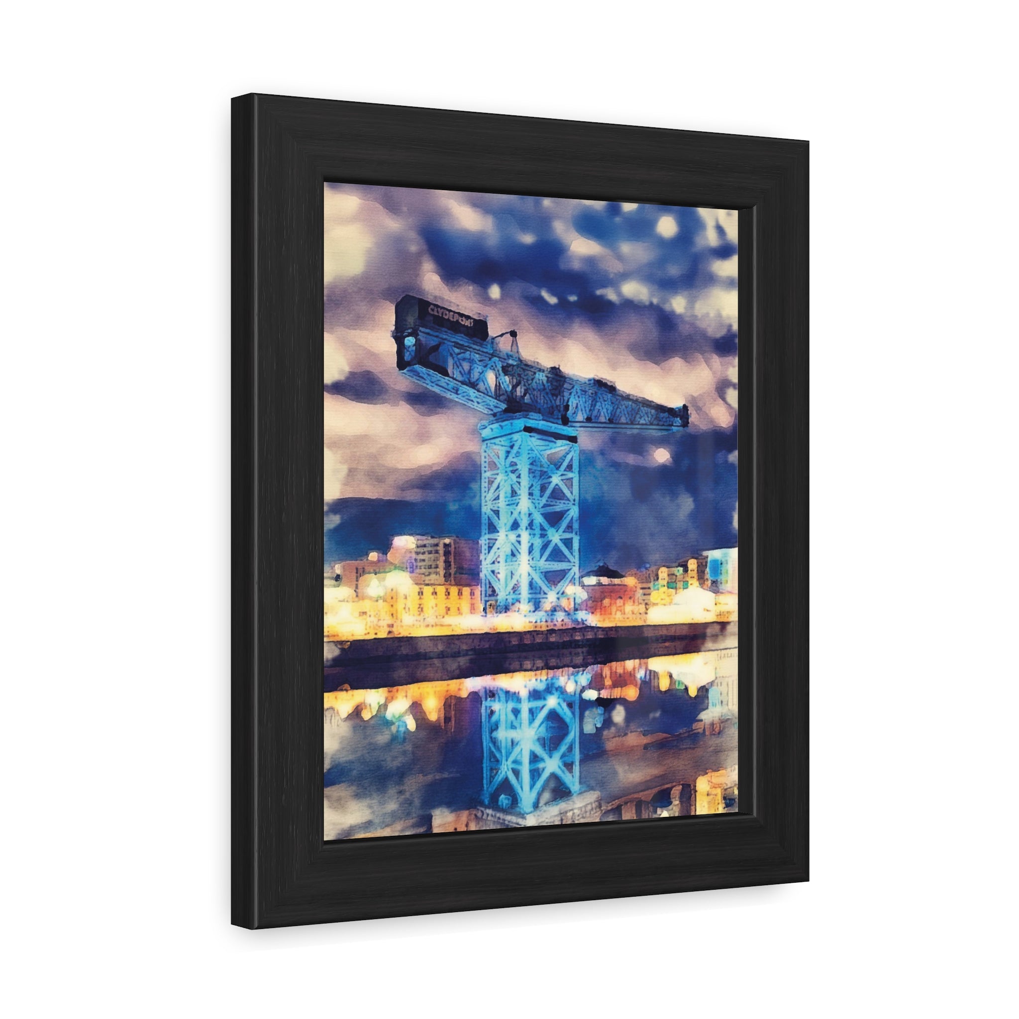 Glasgow's Finnieston Crane, Watercolour-Style  Maritime Heritage Architecture Framed Wall Art