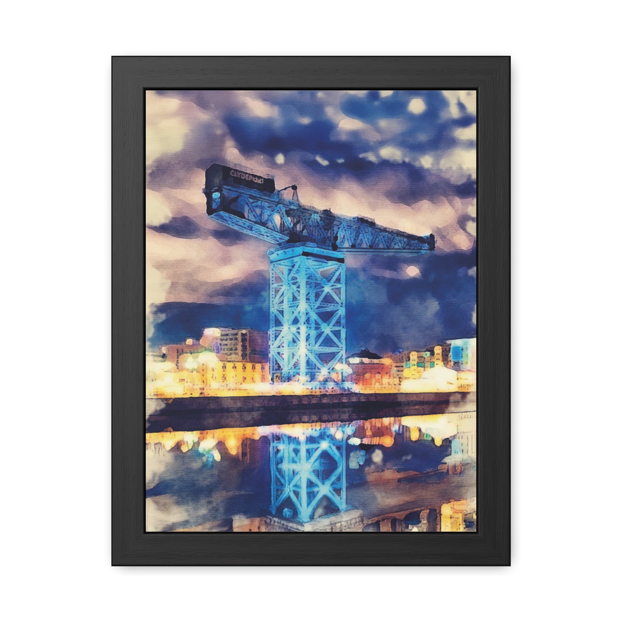 Glasgow's Finnieston Crane, Watercolour-Style  Maritime Heritage Architecture Framed Wall Art