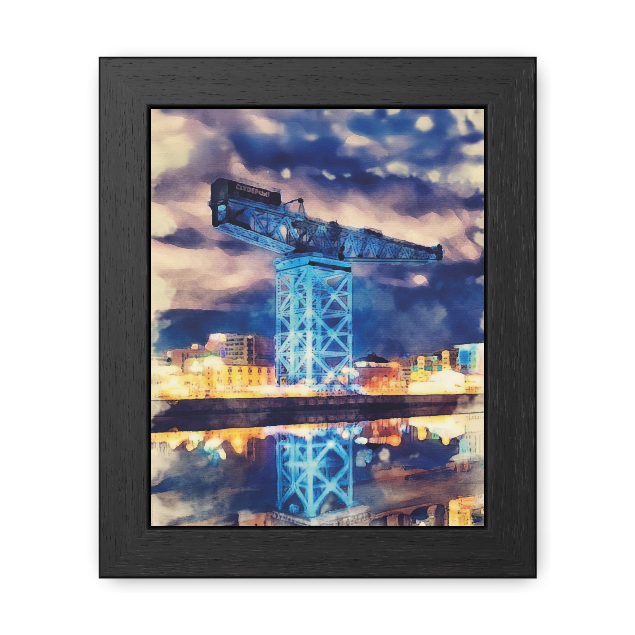 Glasgow's Finnieston Crane, Watercolour-Style  Maritime Heritage Architecture Framed Wall Art