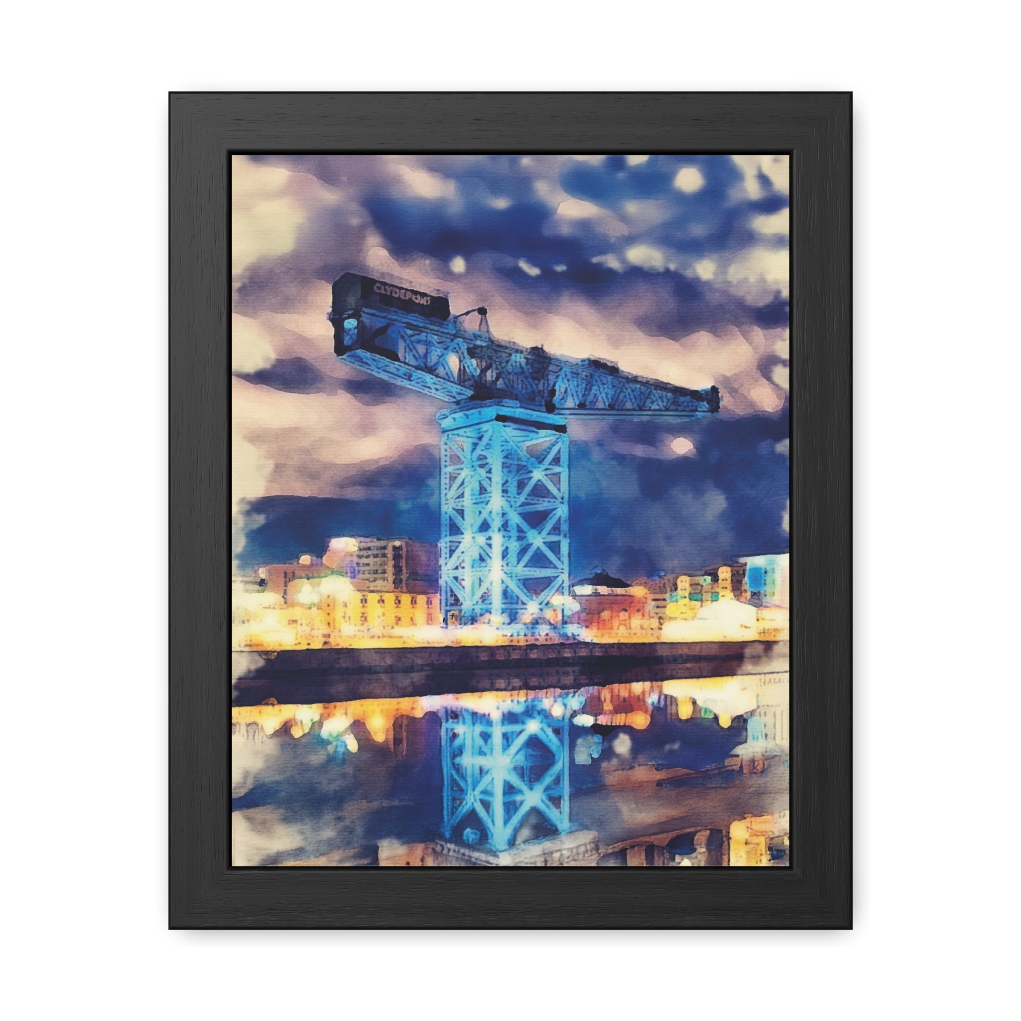 Glasgow's Finnieston Crane, Watercolour-Style  Maritime Heritage Architecture Framed Wall Art