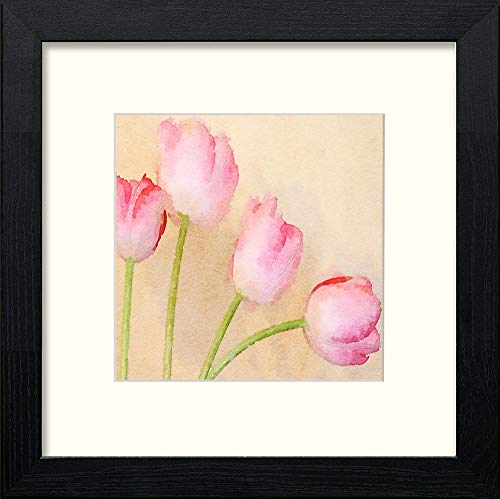 Pink Tulips in Black Wood frame, premium wall art print