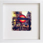 The London Underground Sign Over Stairs 230 in White frame, premium wall art print