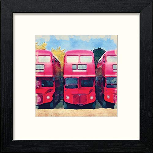 London Red Bus in Black Wood frame, premium wall art print