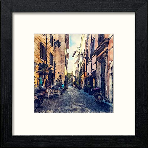 Rome Back Street in Black Wood frame, premium wall art print