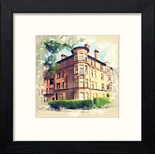 Glasgow Tenement in Black Wood frame, premium wall art print
