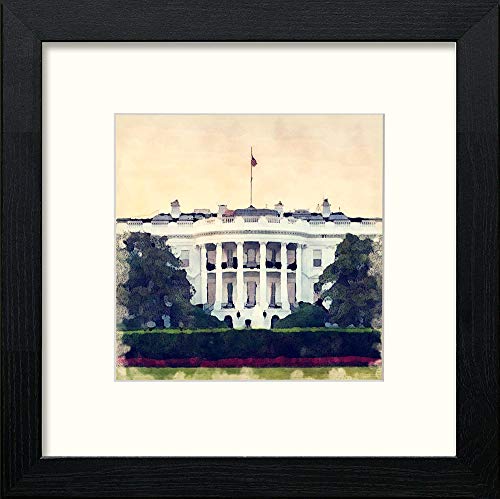 White House in Black Wood frame, premium wall art print