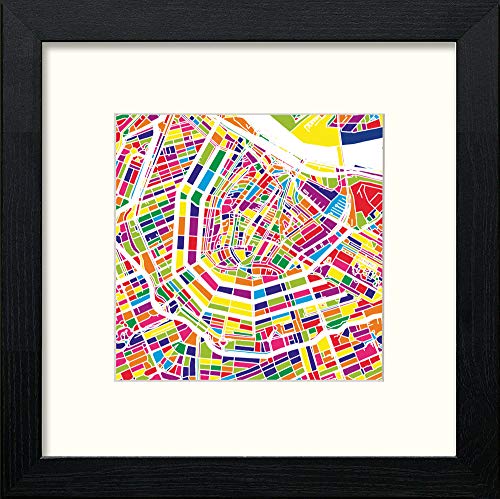 Amsterdam Map in Black Wood frame, premium wall art print