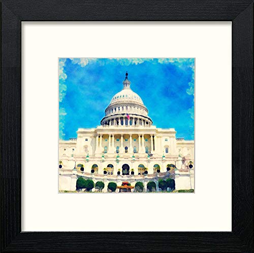Capitol Building in Black Wood frame, premium wall art print