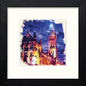 Glasgow University At Night in Black Wood frame, premium wall art print