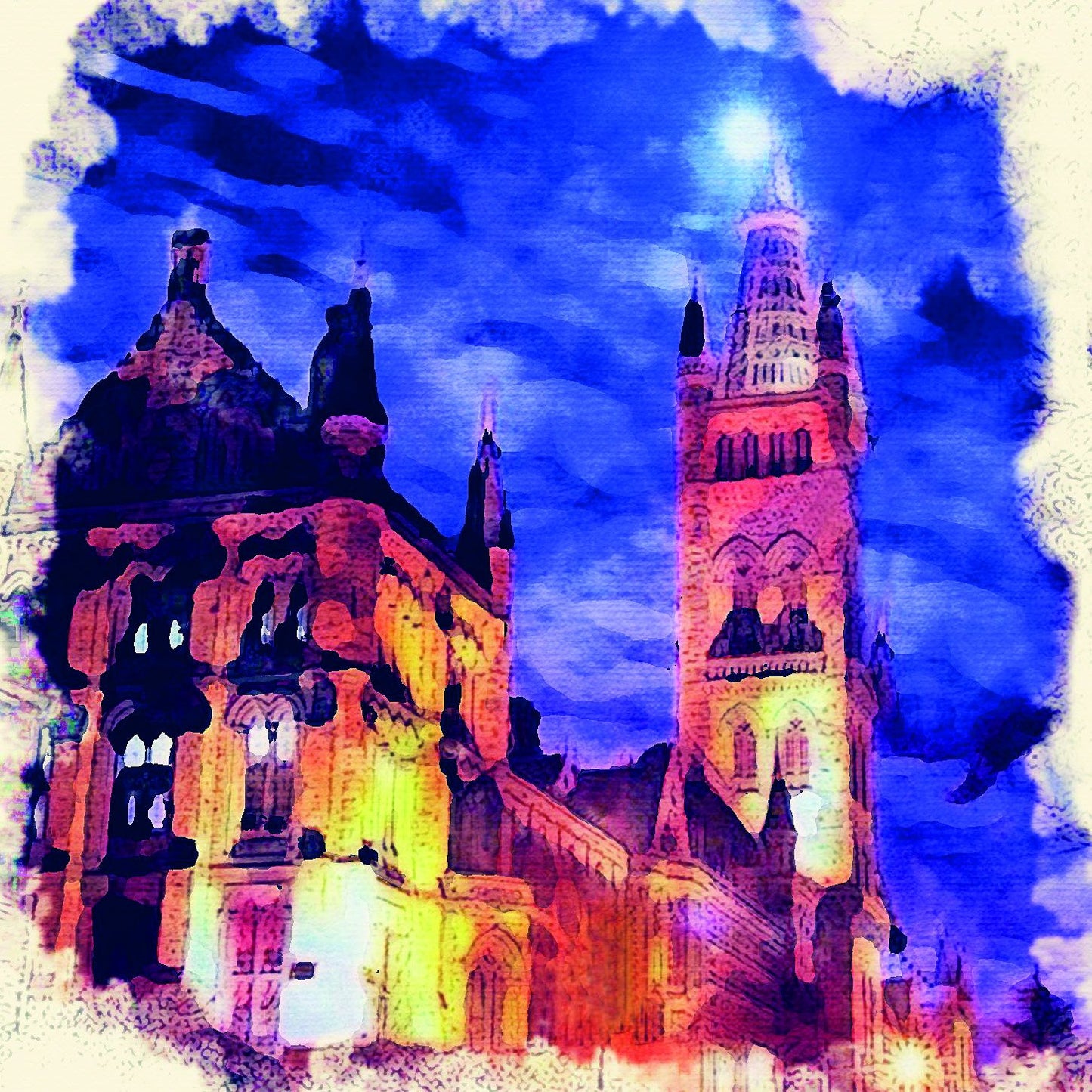 Lumartos Glasgow University At Night Art Artwork 0065